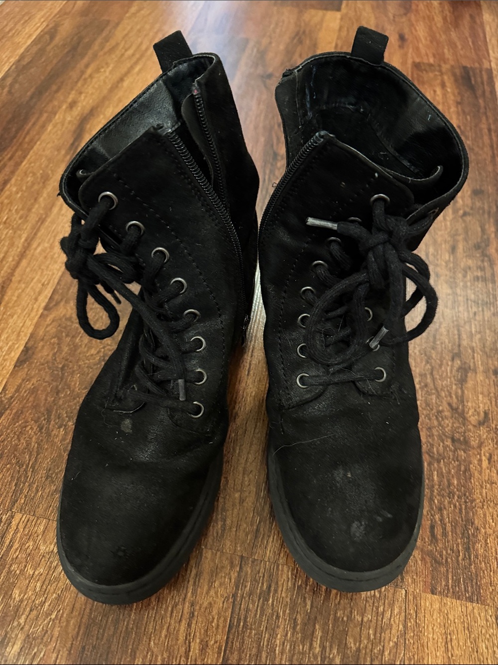 Black Lace-Up Suede Combat Boots